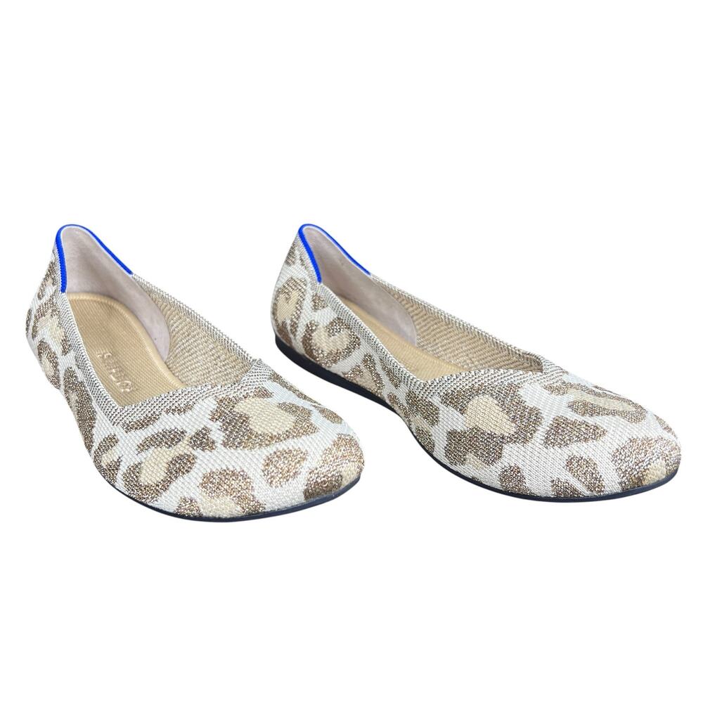 Rothy's The Flat Shimmer Cat Tan Gold Leopard Round Toe Flats Size 9 - Picture 5 of 11